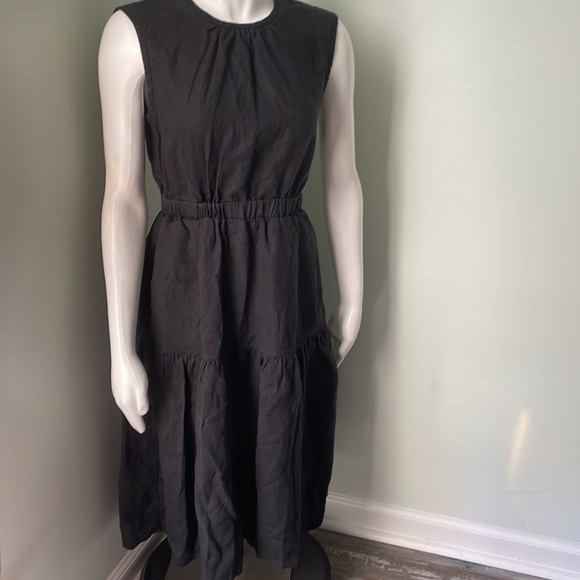 Everlane Black Linen Open Back Midi Dress sz 0 - Picture 4 of 8